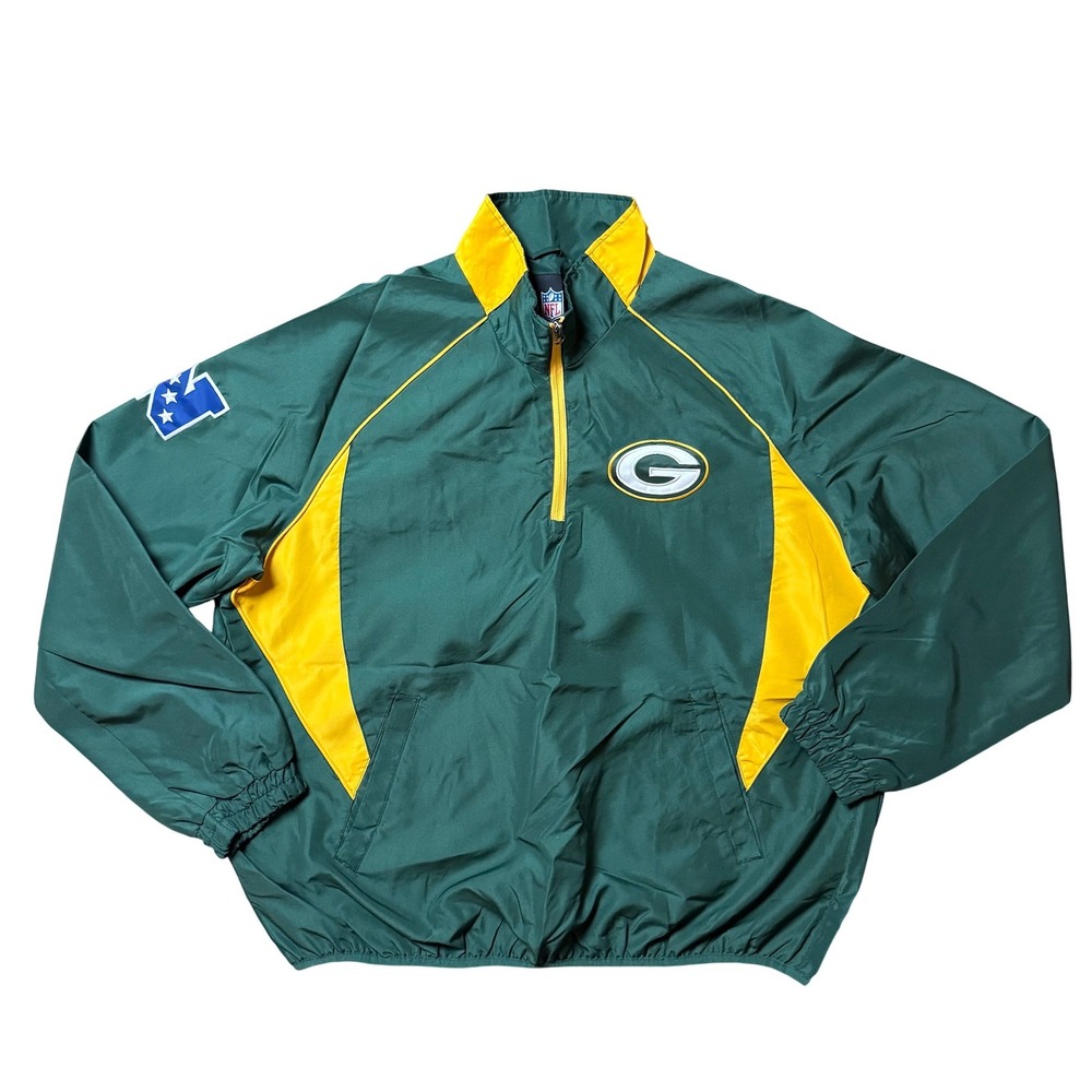 NFL Green Bay Packers Quarter Zip Windbreaker Jacket Green Yellow Mens XL